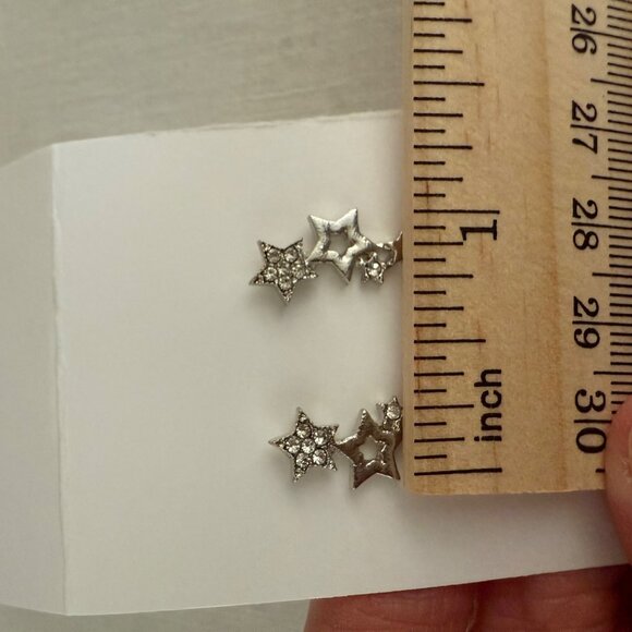 Star-Shaped Silver Stud Earrings With Crystal Accents Celestial Spacecore - Picture 5 of 6